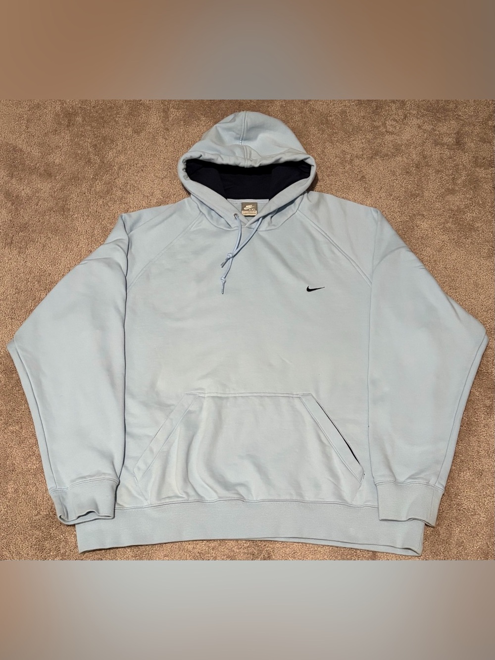 VTG Y2K Nike Fleece Hoodie Mens 2XL Blue Pullover Swoosh Logo Silver Tag